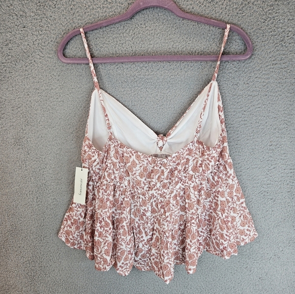 Francesca's X Blue Rain Rust Beige Floral Cropped Baby Doll Top Sz L Adj Straps - Picture 7 of 11